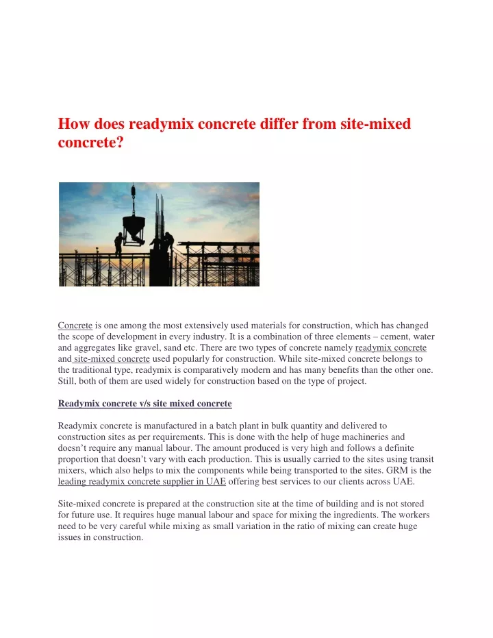 how does readymix concrete differ from site mixed