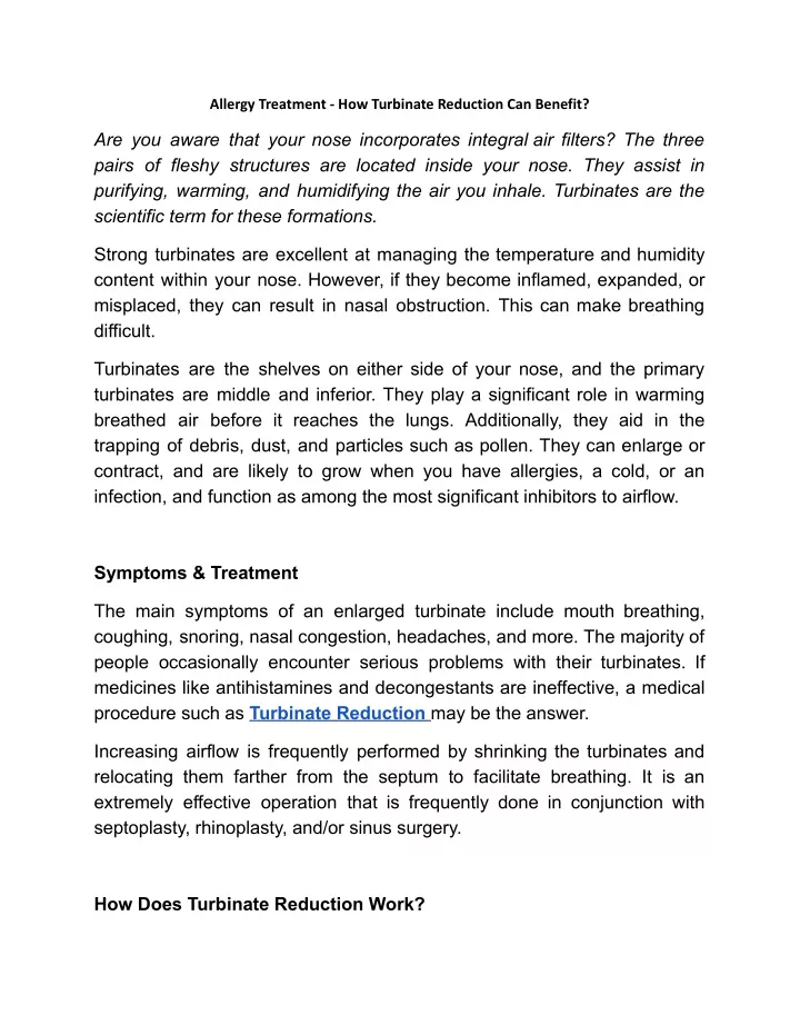 allergy treatment how turbinate reduction