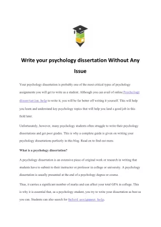 Write your psychology dissertation Without Any Issue