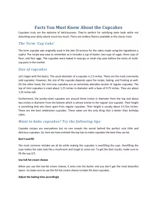 Facts You Must Know About the Cupcakes