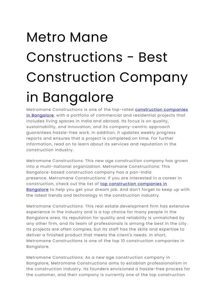 metro mane constructions best construction