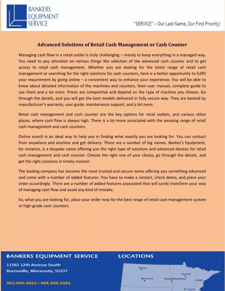 advanced solutions of retail cash management
