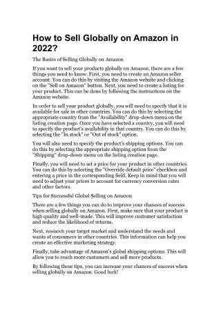 how to sell globally on amazon in 2022
