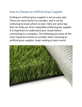 How to Choose an Artificial Grass Supplier