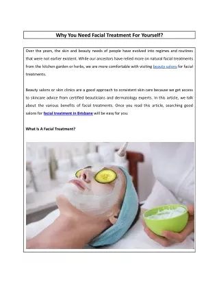 Why You Need Facial Treatment For Yourself