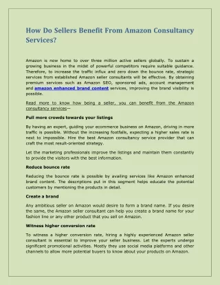 how do sellers benefit from amazon consultancy