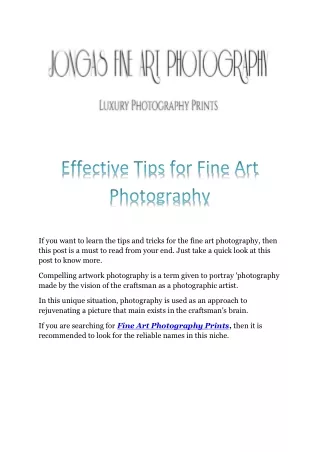 Effective Tips for Fine Art Photography