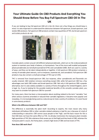 Your Ultimate Guide On CBD Products And Everything You Should Know Before You Buy Full Spectrum CBD Oil In The UK