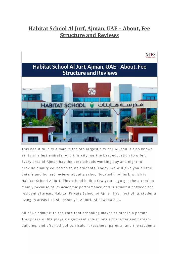 habitat school al jurf ajman uae about