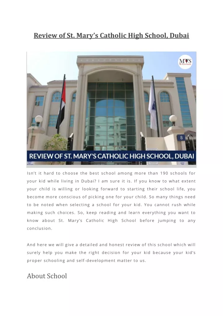 review of st mary s catholic high school dubai