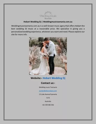 Hobart Wedding Dj Weddingmusictasmania.com