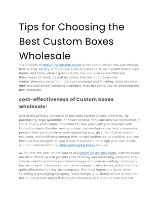 Tips for Choosing the Best Custom Boxes Wholesale