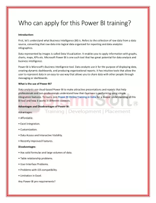 Who can apply for this Power BI training?