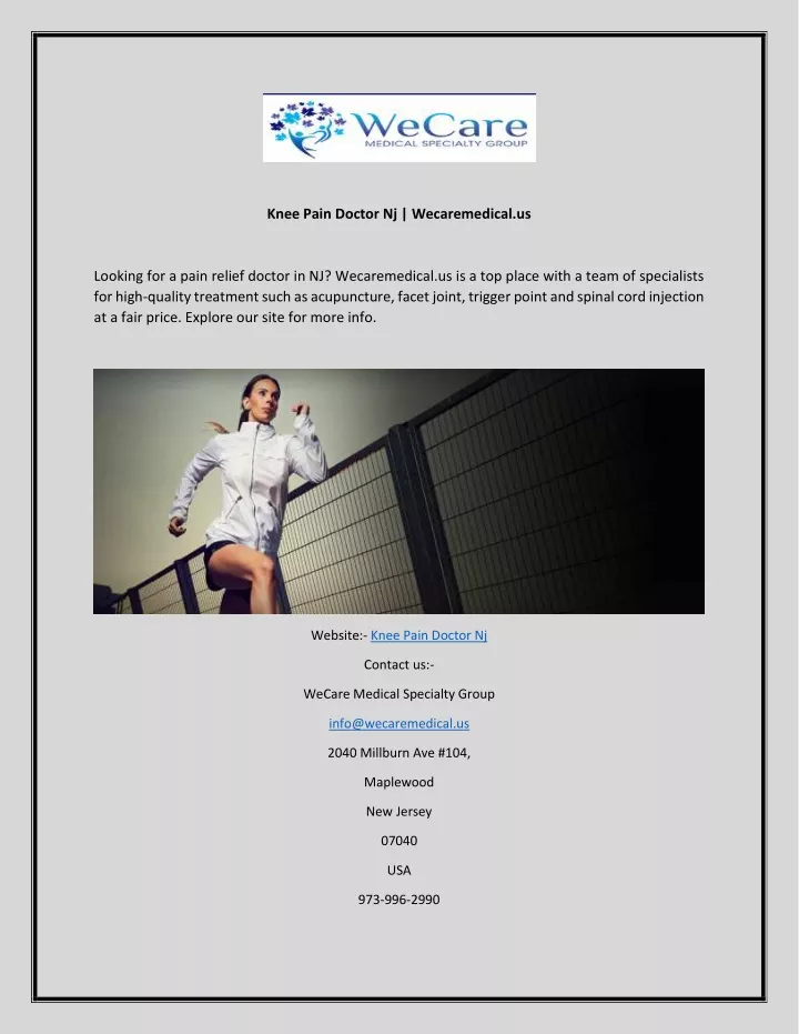 knee pain doctor nj wecaremedical us