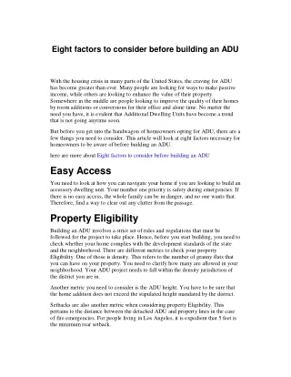 eight factors to consider before building an adu