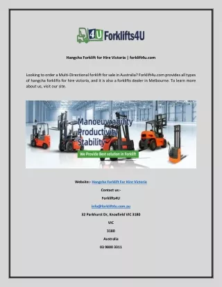 Hangcha Forklift for Hire Victoria  forklift4u