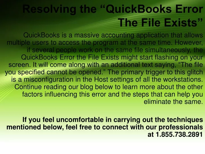 resolving the quickbooks error the file exists