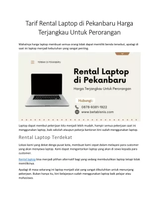 Tarif Rental Laptop di Pekanbaru Harga Terjangkau Untuk Perorangan