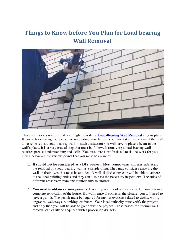 things to know before you plan for load bearing