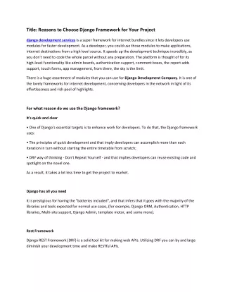 Reasons to Choose Django Framework for Your Project