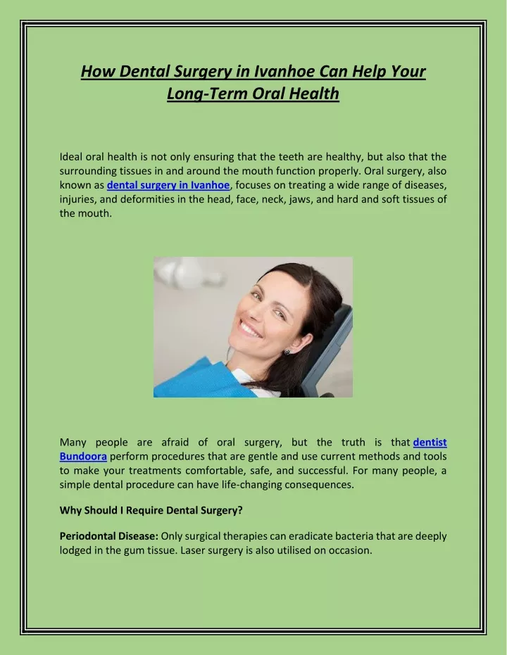 how dental surgery in ivanhoe can help your long