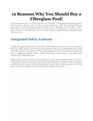 12 reasons why you should buy a fibreglass pool