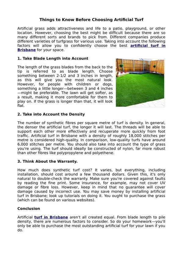 Things to Know Before Choosing Artificial Turf
