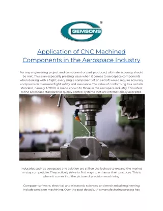 application of cnc machined components