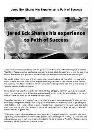 Jared Eck Shares His Experience to Path of Success