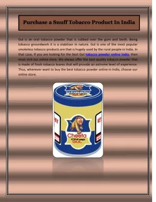 Purchase A Snuff Tobacco Product In India