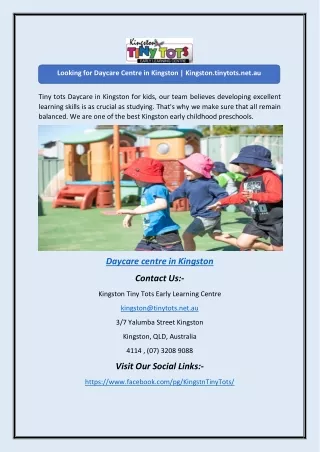 Looking for Daycare Centre in Kingston | Kingston.tinytots.net.au