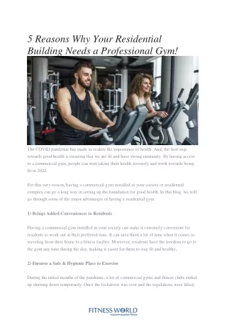 5 Reasons Why Your Residential Building Needs a Professional Gym! -Fitness World