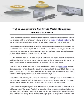 trofi to launch exciting new crypto wealth