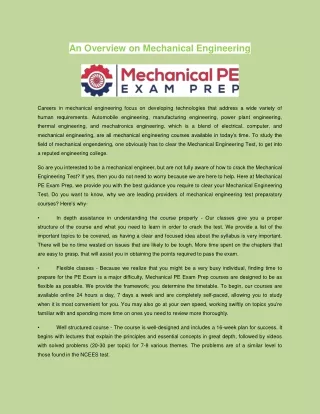 an overview on mechanical engineering