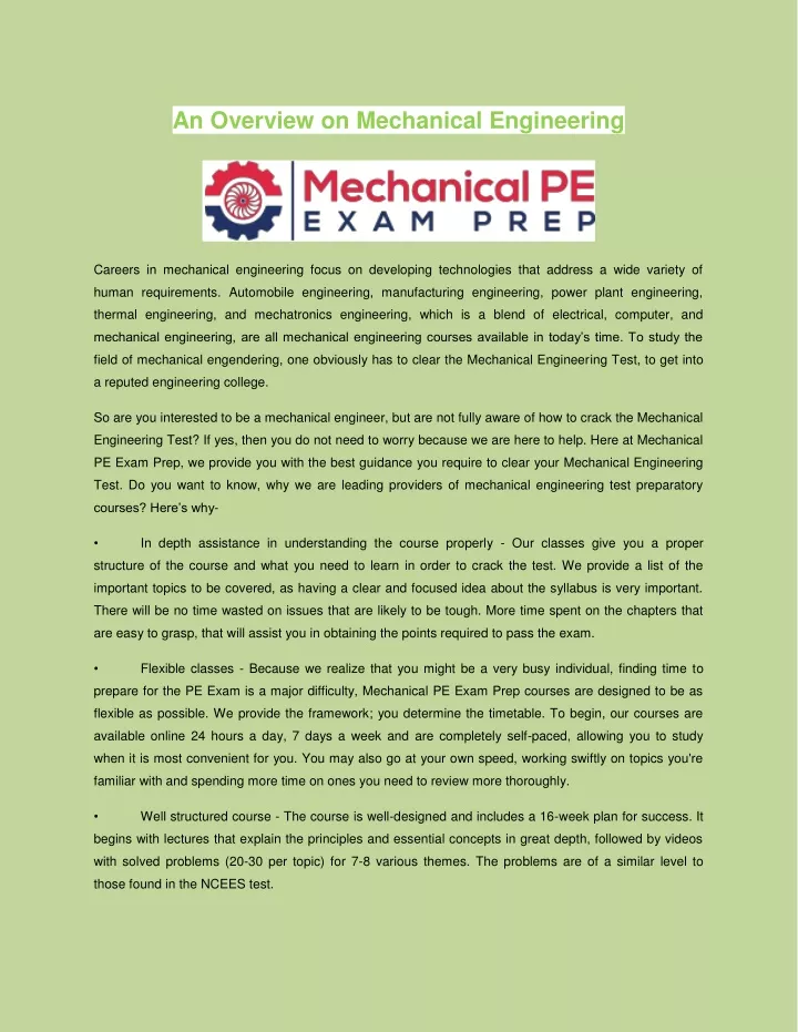 an overview on mechanical engineering