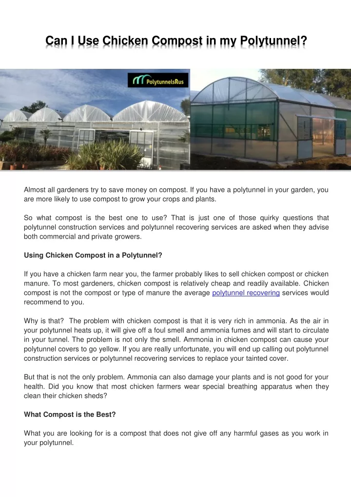 can i use chicken compost in my polytunnel