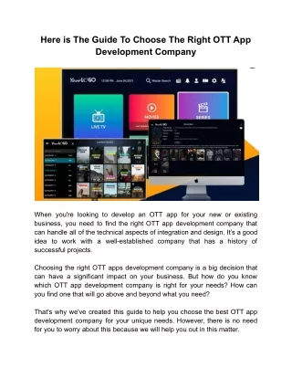 A Guide To Choose The Right OTT App Development Company