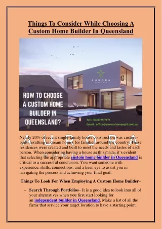 Things To Consider While Choosing A Custom Home Builder In Queensland