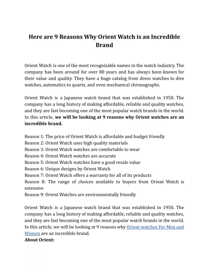 here are 9 reasons why orient watch