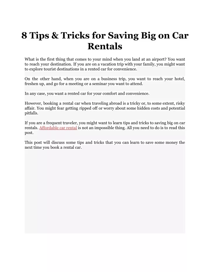 8 tips tricks for saving big on car rentals