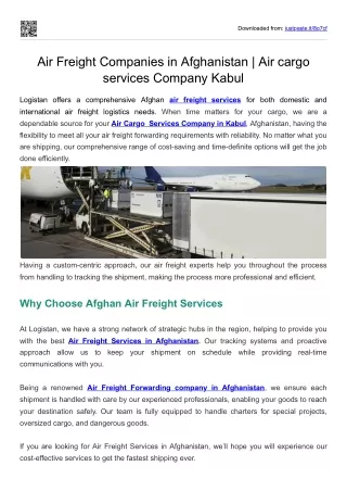 Air cargo services Company Kabul | Air Freight Companies in Afghanistan