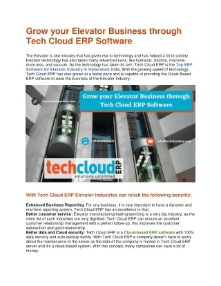 Grow your Elevator Business through Tech Cloud ERP Software
