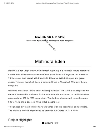 Mahindra Eden in Kanakapura Road