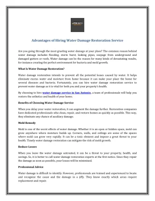 Advantages of Hiring Water Damage Restoration Service