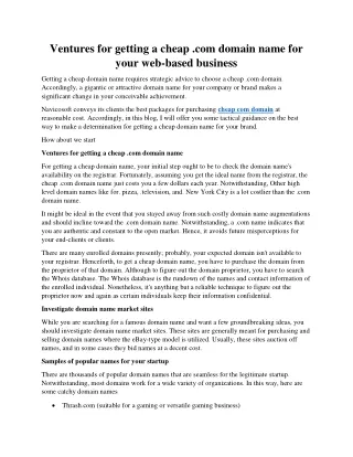 ventures for getting a cheap com domain name