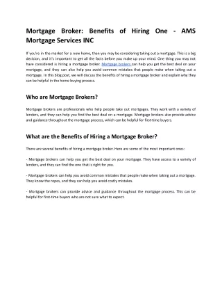 Mortgage Broker_ Benefits of Hiring One - AMS Mortgage Services INC.docx