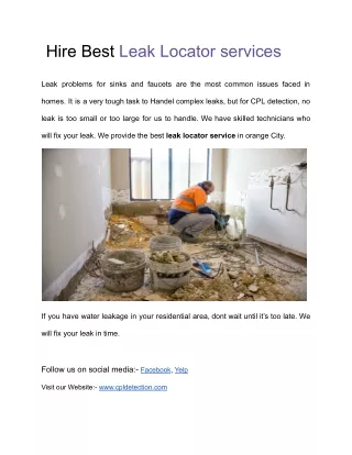 Hire Best leak locator services