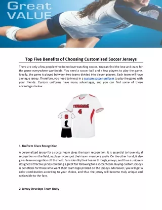 Top Five Benefits of Choosing Customized Soccer Jerseys
