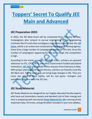 Toppers’ Secret To Qualify JEE Main and Advanced