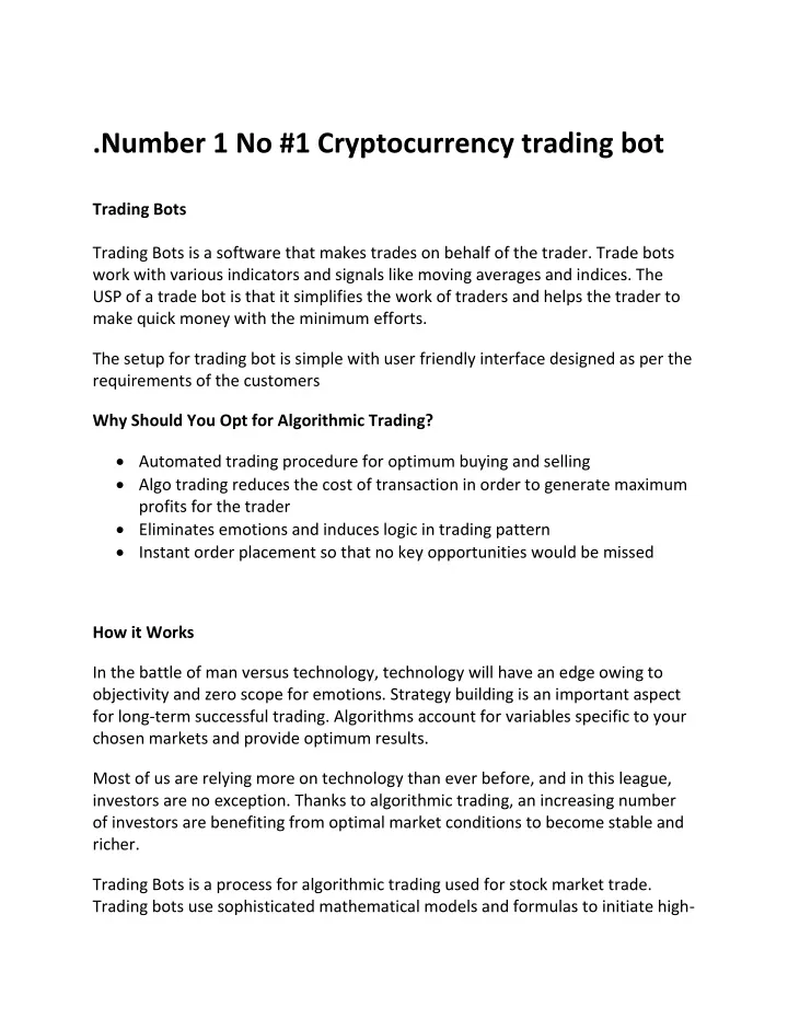 number 1 no 1 cryptocurrency trading bot